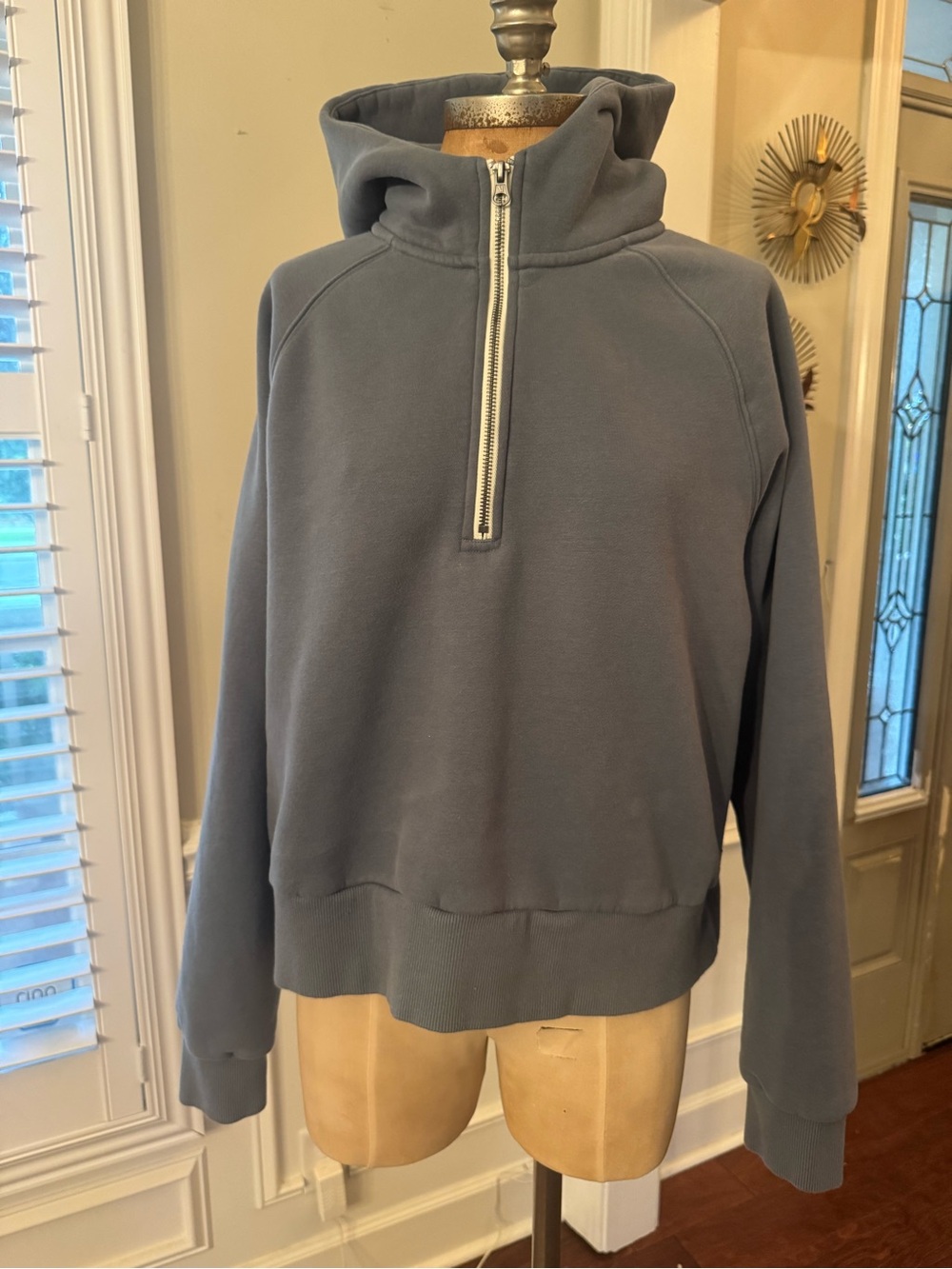 Vuori Women’s Half-Zip Hooded Sweatshirt in Slate Blue